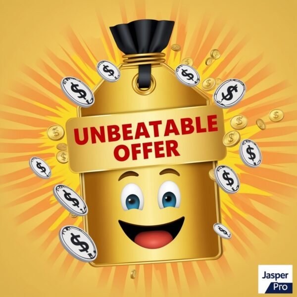 Low price announcement for Jasper AI Pro with golden price tag