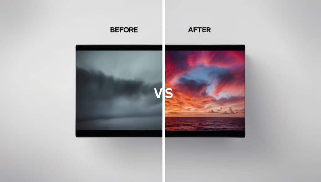 Before and after of AI color correction