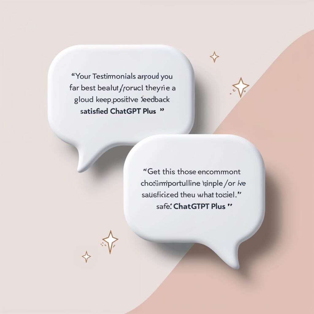 Testimonial section with speech bubbles containing positive feedback from satisfied ChatGPT Plus users, symbolizing trust and credibility.