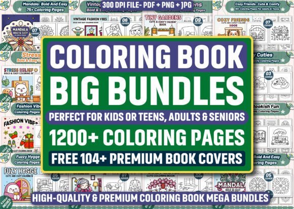 Coloring book mega bundle for all ages – 1200+ KDP-ready pages