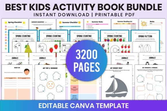 3200 editable kids Canva pages bundle