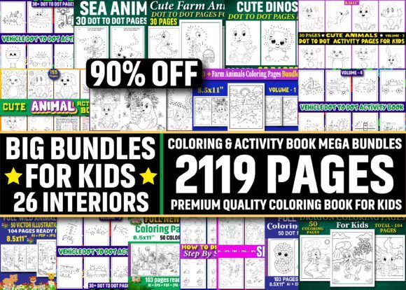 2119 pages kids activity coloring bundle KDP