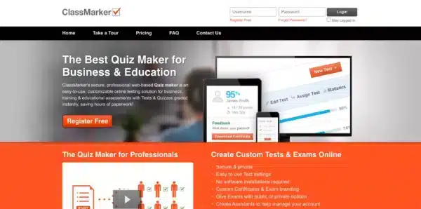 ClassMarker Pro 1 Dashboard and Exam Setup