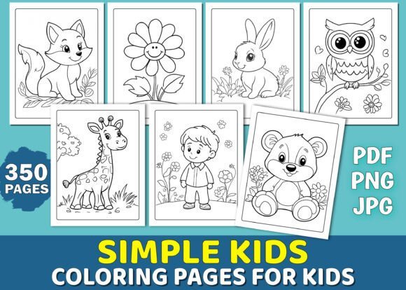 Simple kids coloring pages bundle – 350 illustrations