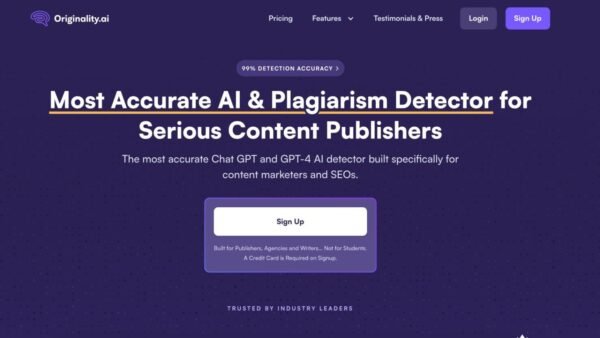 Originality.ai Dashboard with AI Detection and SEO Tools
