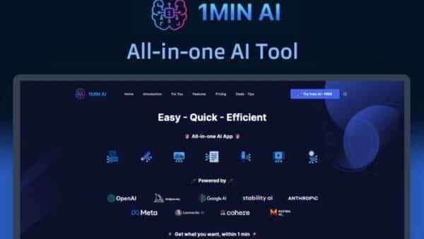 1minAI dashboard showing multi‑AI chat and media tools