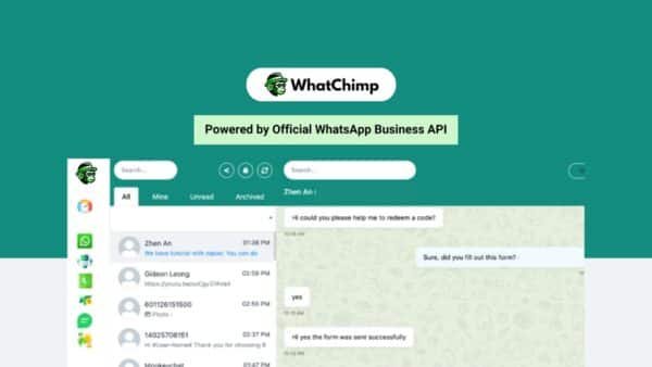 WhatChimp dashboard with WhatsApp campaigns and chatbot tools